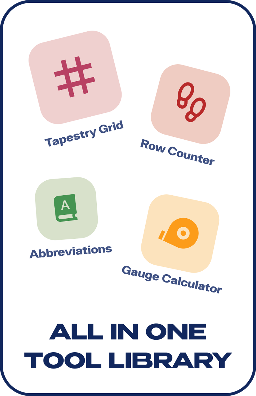 All in one tool library: tapestry grid, row counter, abbreviations and gauge calculator